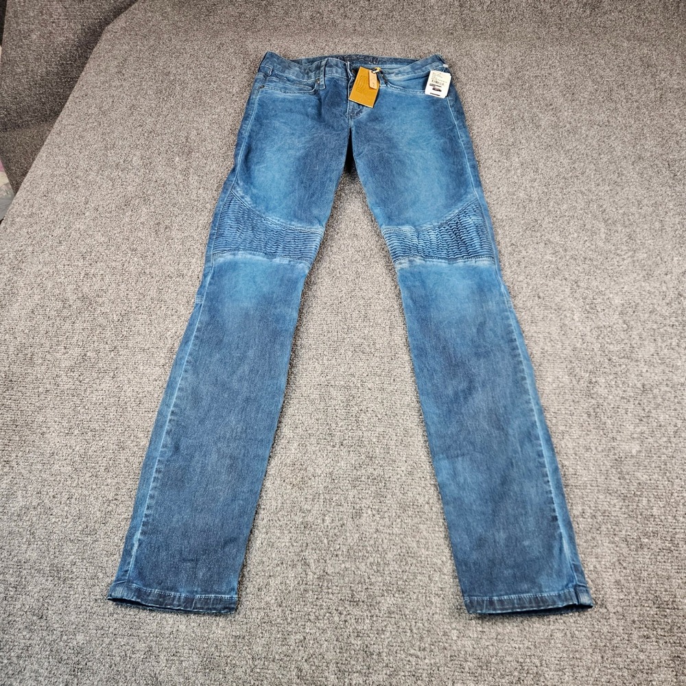 Robin's Jean Mens Moto Biker Jeans Suede Blue Slim Straight Size 28 NWT Made USA